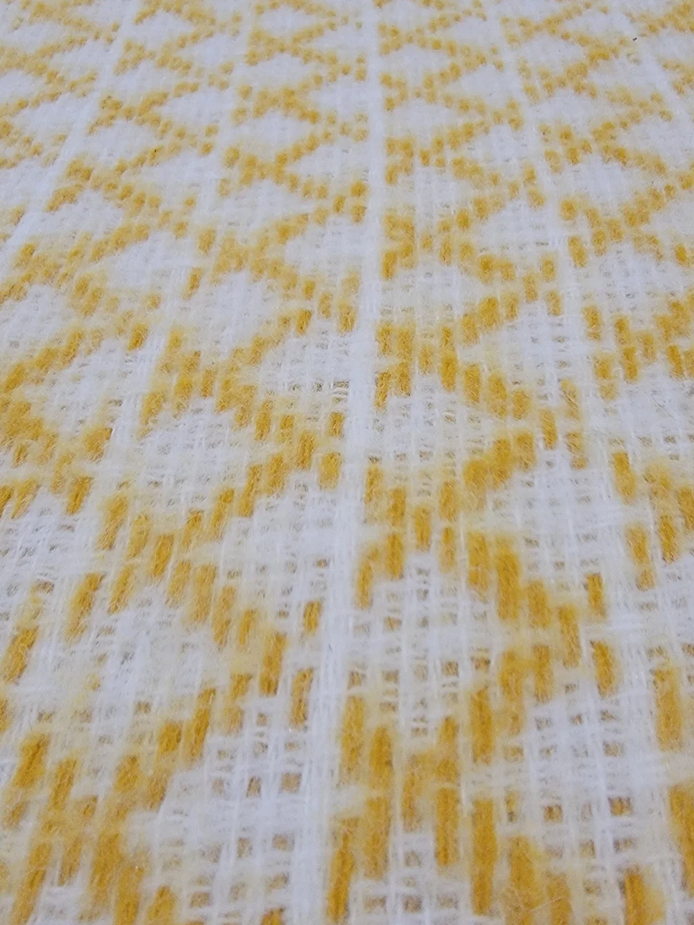 Vintage 80s 90s JC Penneys Woven Blanket Satin Trim Gold Diamond/Geometric USA